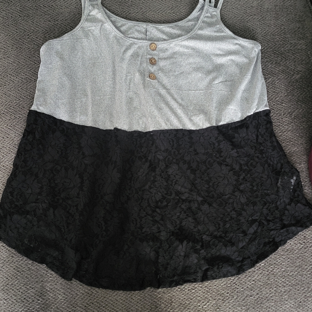 SHEIN Gray and Black Asymmetrical Buttoned Tank Top